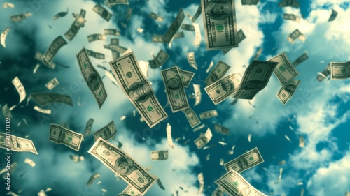 Cascade of cash flying through the air