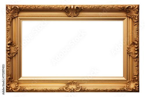 Gleaming Gold Frame on Pure White Canvas. On a Clear PNG or White Background.