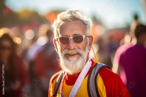  Showcase the diversity of participants with a close-up portrait of a runner from a different age group or background in the marathon