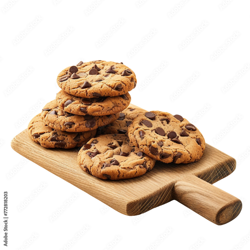 Transparent Cookies with Choco Chocolate chips on Cutting Board