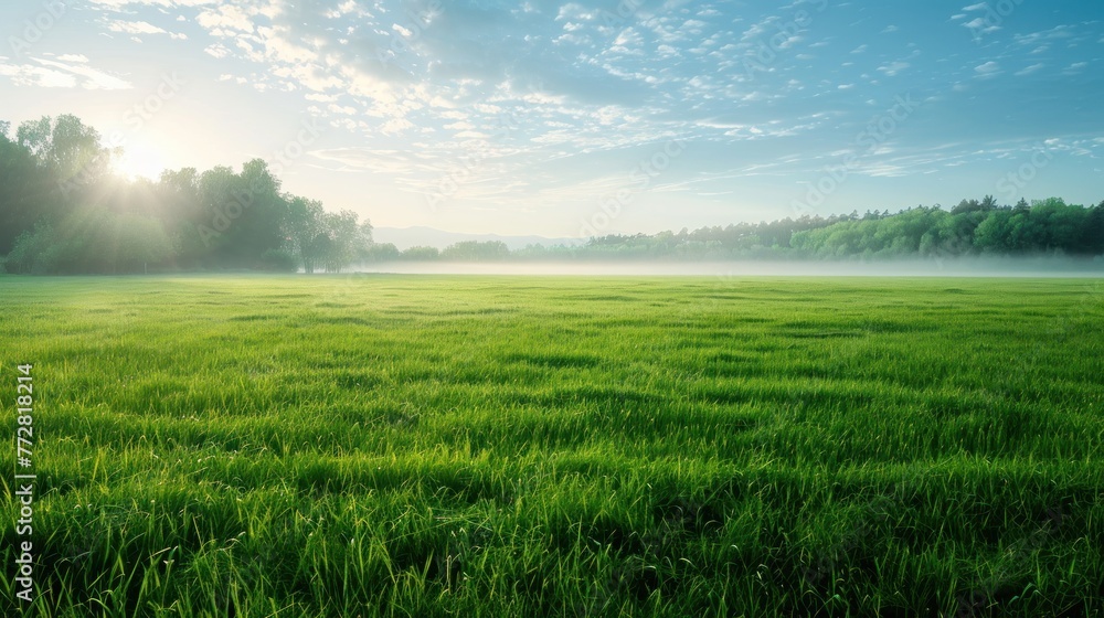 Dawning Serenity: Lush Meadow and Forest Bathed in Sunrise - Generative AI Dawning Serenity: Lush Meadow and Forest Bathed in Sunrise - Generative AI