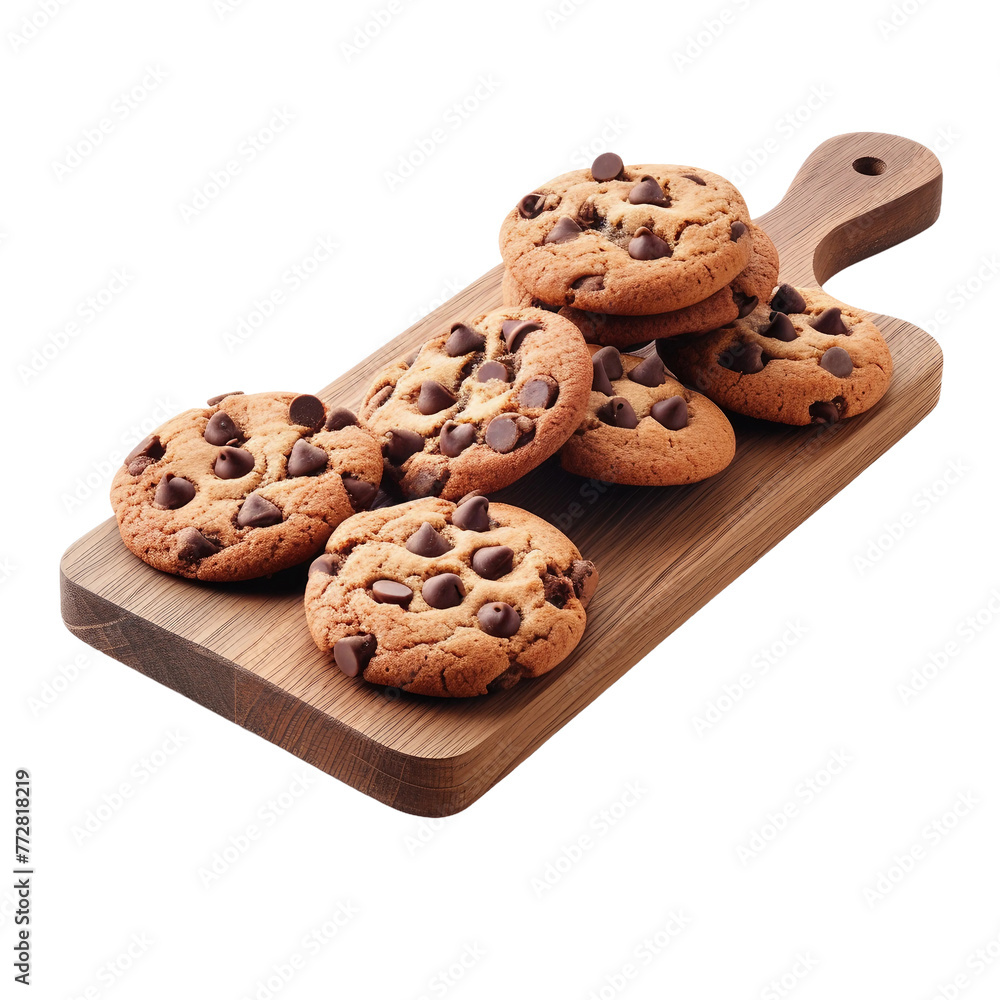 Transparent Cookies with Choco Chocolate chips on Cutting Board Transparent Cookies with Choco Chocolate chips on Cutting Board