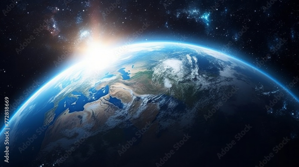 Fototapeta premium A close up of the Earth with the sun shining on it