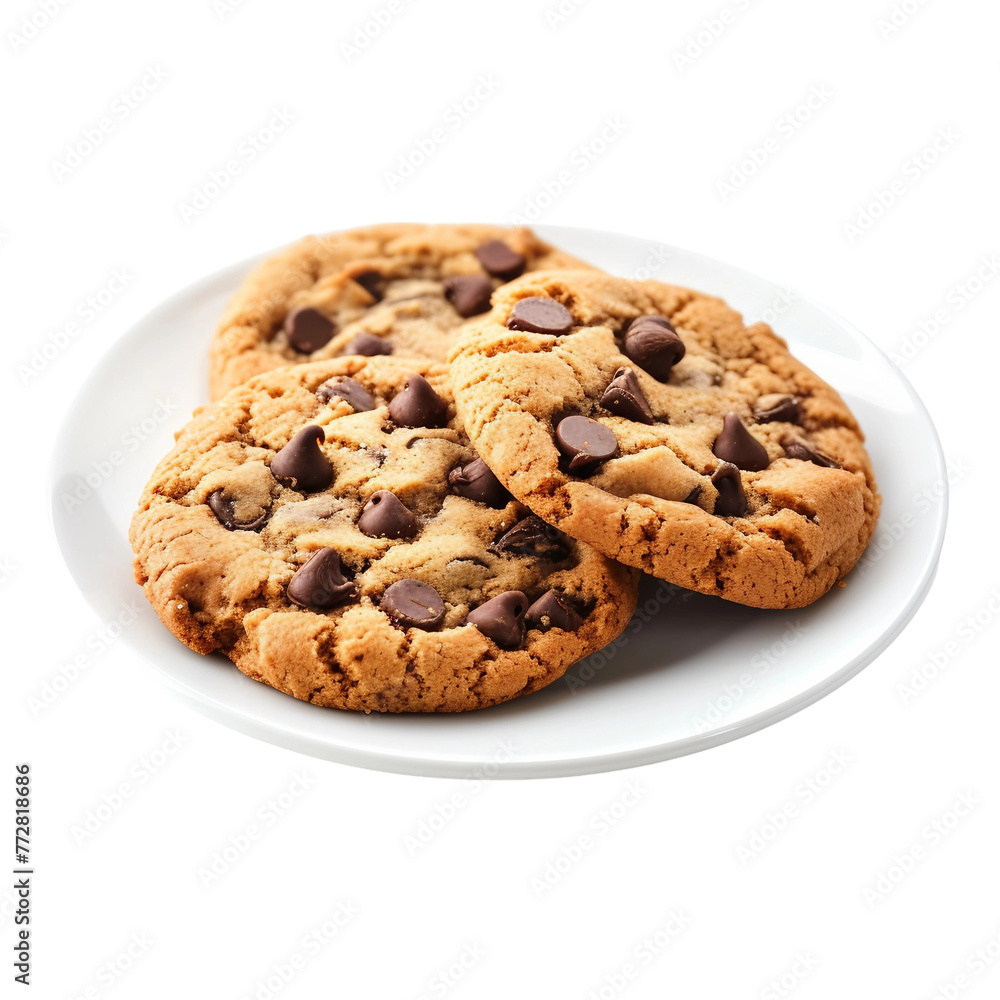 Transparent Cookies with Choco Chocolate chips on White Plate Transparent Cookies with Choco Chocolate chips on White Plate