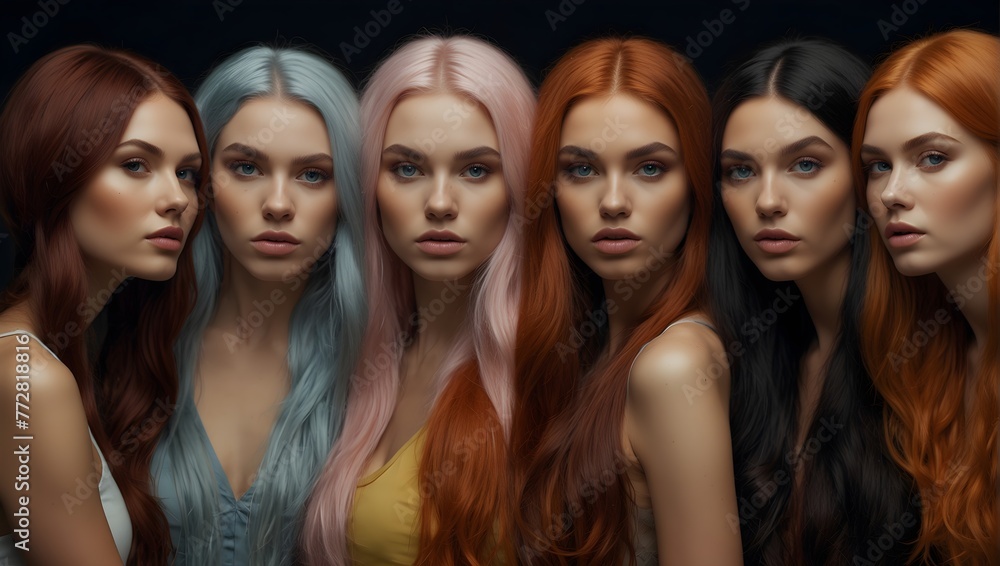 A collective photograph featuring six stunning women, each showcasing unique hair colors and skin tones.
A collective photograph featuring six stunning women, each showcasing unique hair colors and skin tones.