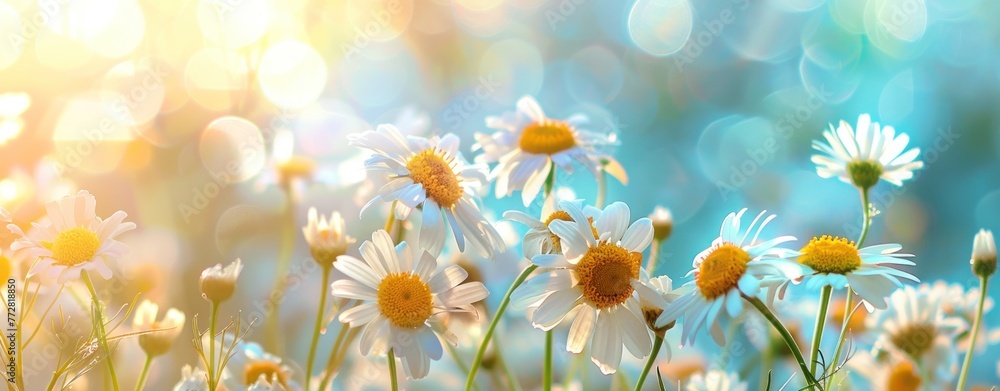 Dancing Daisies in Morning's Embrace: A Sun-Kissed Chamomile Dream - Generative AI