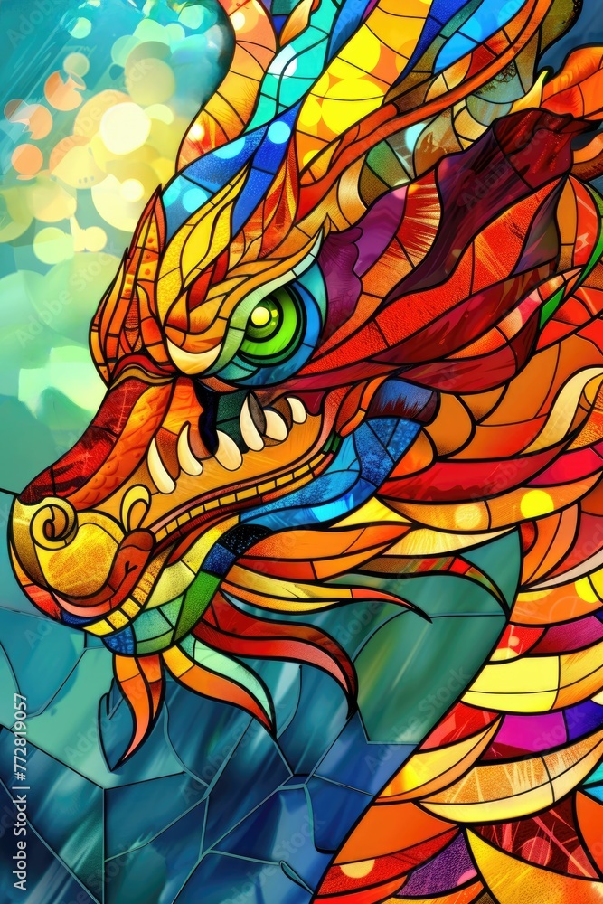 Stained Glass Year of the Dragon Illustration - Vibrant Mythical Art