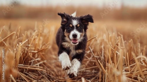 Adventurous Border Collie Puppy Enjoying a Romp in the Field - Generative AI