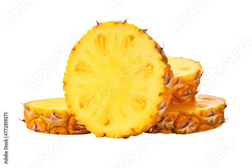 A Golden Crown: Sliced Pineapple Adorning a White Canvas. On a Clear PNG or White Background.
