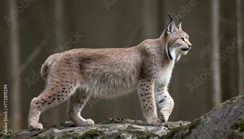 A Lynx With Its Tail Raised Signaling Its Alertne © Rozina