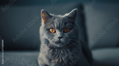 Elegant British Longhair Cat Gazing Serenely - Portrait Study Generative AI