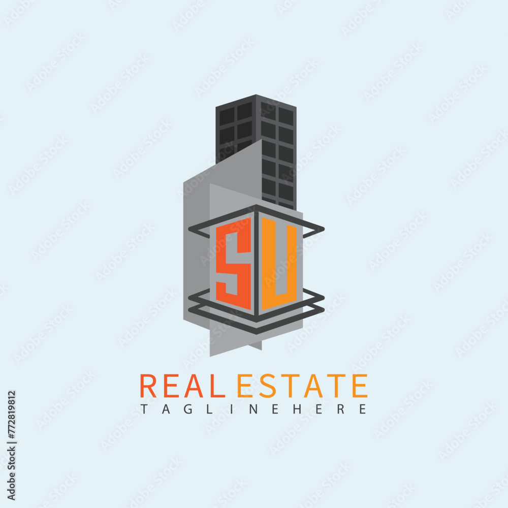 Fototapeta premium SU Real Estate Letter Monogram Vector Logo. Home Or Building Shape All Logo.