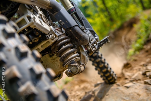 frontwheel suspension system detail while going over an obstacle photo