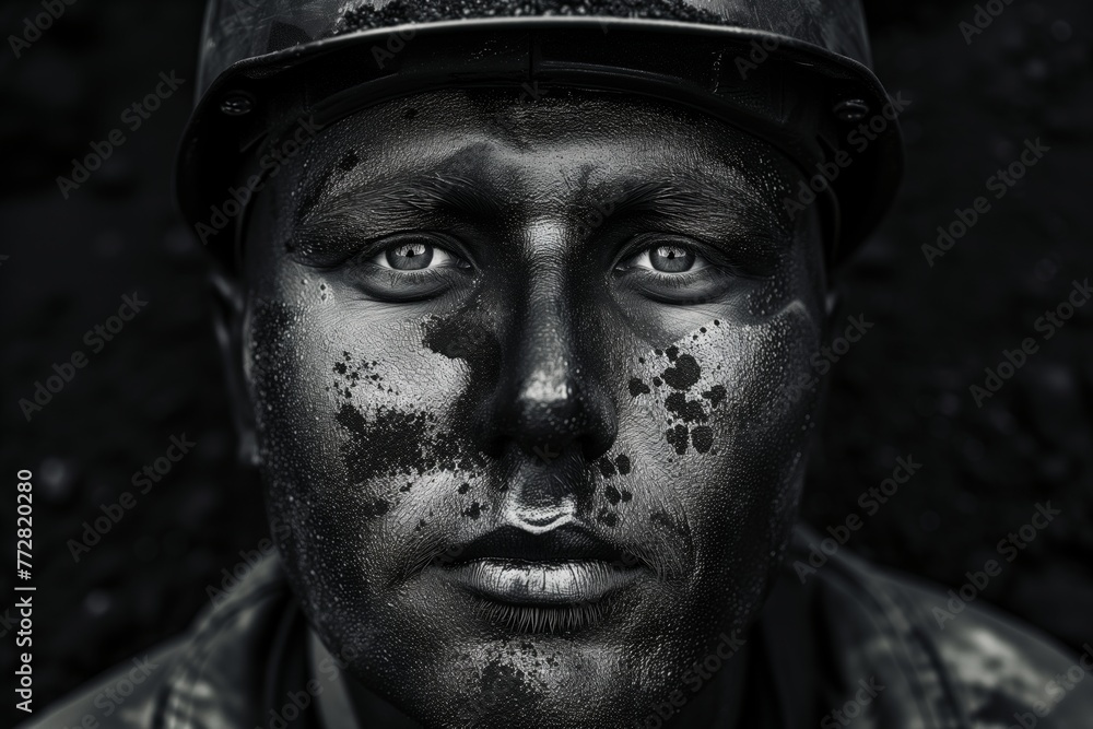 portrait of a miner with coal dust on their face portrait of a miner with coal dust on their face