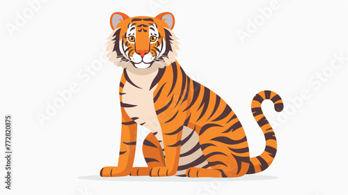 Cartoon funny tiger sitting isolated on white background © RedFish