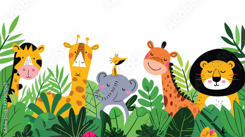 Fototapeta Naklejka Na Ścianę i Meble -  Cartoon happy animals in the jungle flat vector isolated