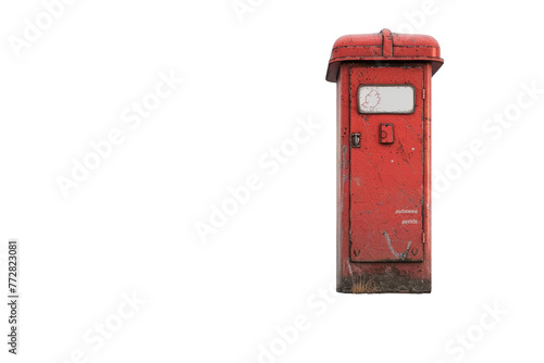 Vintage Red Mailbox on White Background