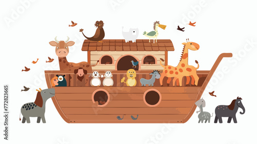 Cartoon Noahs ark flat vector