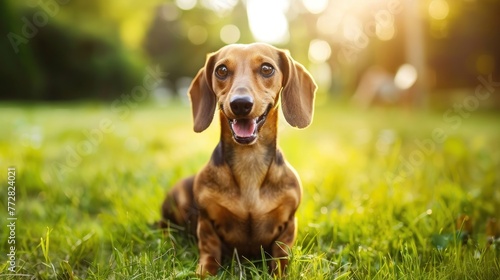Sunset Serenity: A Dachshund's Blissful Moment in Nature's Embrace - Generative AI