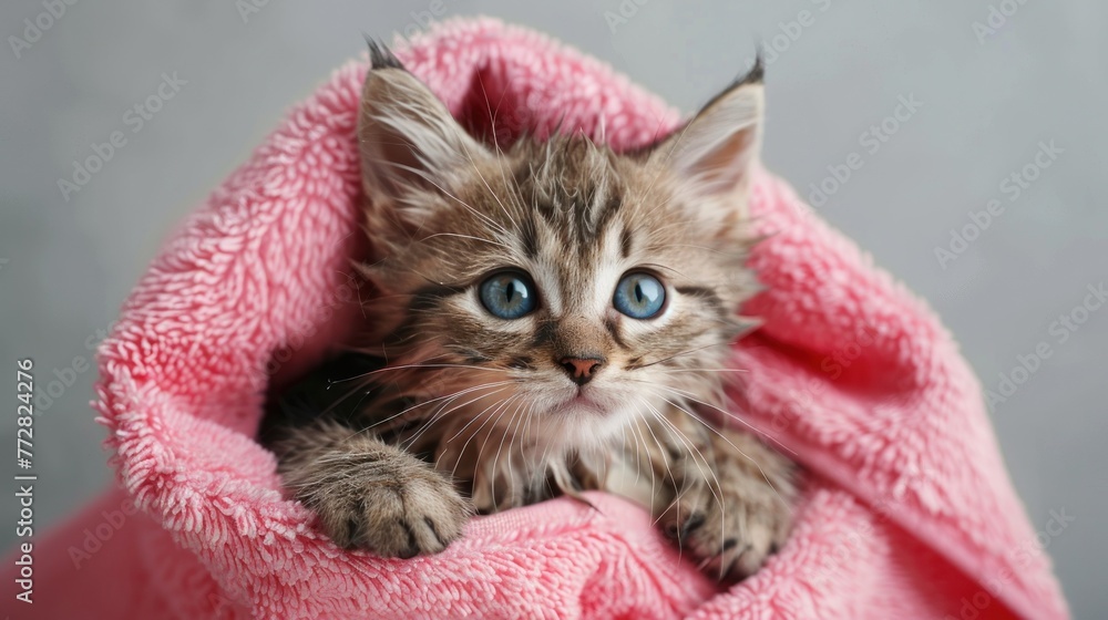 Fresh and Fluffy: Tabby Kitten Smiles After a Warm Bath Generative AI Fresh and Fluffy: Tabby Kitten Smiles After a Warm Bath Generative AI