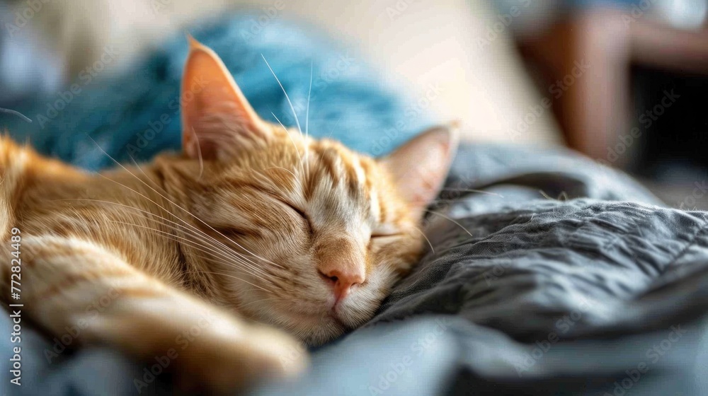 Dreamy Repose: A Ginger Cat's Tranquil Slumber on Soft Blanket Generative AI Dreamy Repose: A Ginger Cat's Tranquil Slumber on Soft Blanket Generative AI