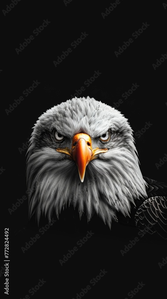 Close-up of a bald eagle against a black background Close-up of a bald eagle against a black background