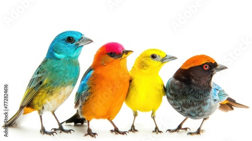 Diverse Avian Parade: A Colorful Line-Up of Songbirds Captured Generative AI