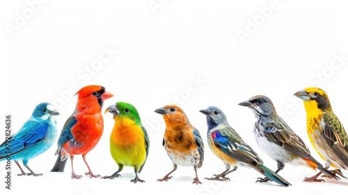 Diverse Avian Parade: A Colorful Line-Up of Songbirds Captured Generative AI © Gelpi