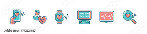 people life heartbeat cardiogram icon set heart pulse cardiology wave digital monitoring vector illustration for web and app