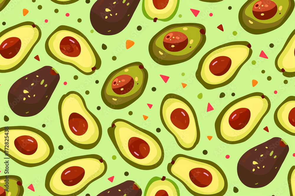 Fresh avocado pattern on a green background flat lay, illustration Fresh avocado pattern on a green background flat lay, illustration