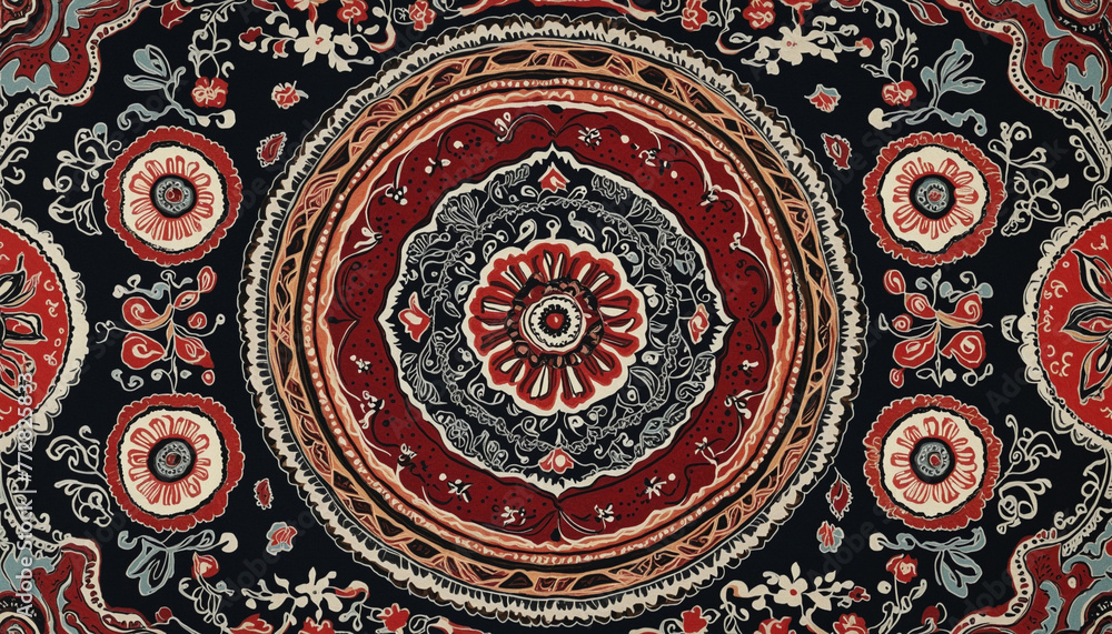 Ikat border geometric ethnic oriental pattern traditional on black background colorful background