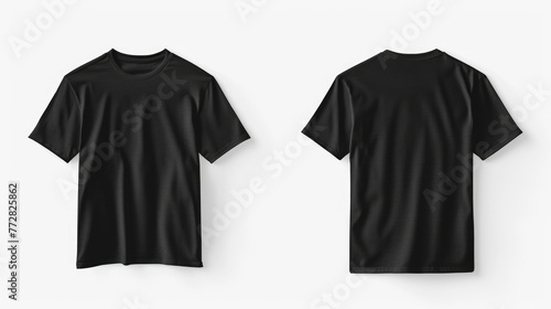 Black T-Shirt Mockup Template: Front and Back View, Blank and Unisex. Perfect for Design Presentation and Print using Generative AI Technology