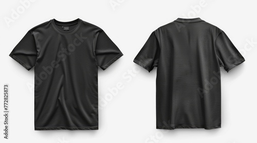 Black Shirt Mock Up. Unisex Blank T-Shirt Template with Front and Back View on White Isolated Background. Tee Sweater Sweatshirt Design Presentation for Print