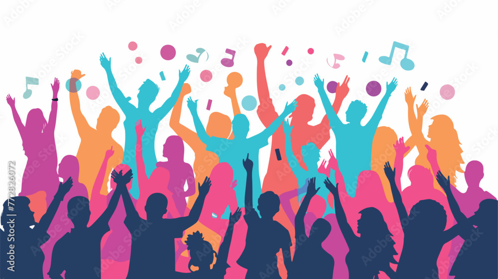 Cheering crowd in a concert hall flat vector isolated