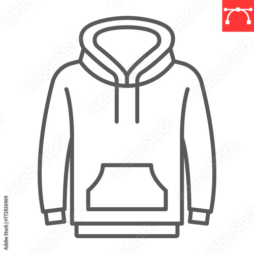 Hoody line icon, clothes and sportswear, sweatshirt vector icon, vector graphics, editable stroke outline sign, eps 10.