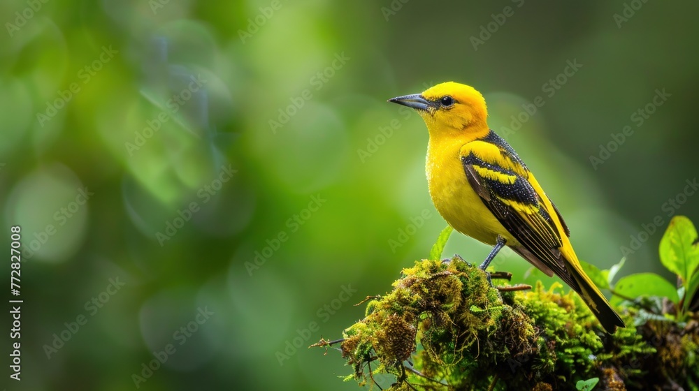 Vivid Yellow Golden Oriole Adorning the Mossy Forest Generative AI