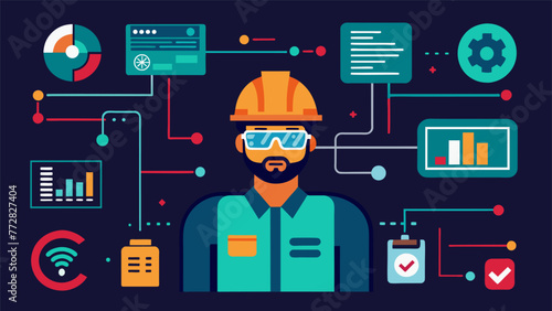A detailed view of a workers AR interface with a variety of customizable realtime information widgets and tools visible highlighting the
