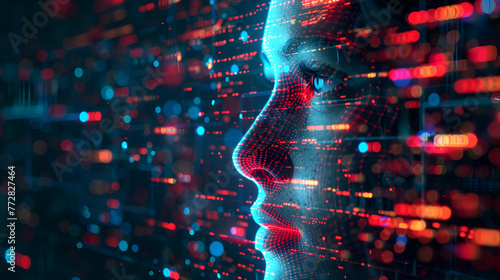An abstract digital human face Artificial intelligence concept, generative Ai
