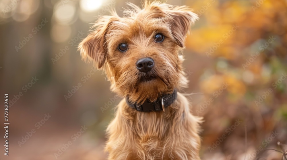 Norfolk Terrier Enjoying a Golden Autumn Stroll - A Moment with Nature Generative AI. Norfolk Terrier Enjoying a Golden Autumn Stroll - A Moment with Nature Generative AI.