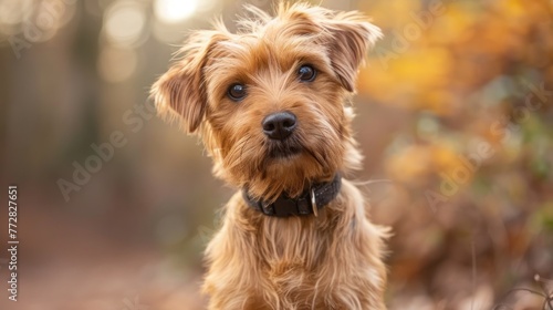 Norfolk Terrier Enjoying a Golden Autumn Stroll - A Moment with Nature Generative AI.