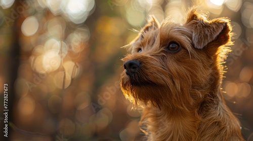 Norfolk Terrier Enjoying a Golden Autumn Stroll - A Moment with Nature Generative AI.