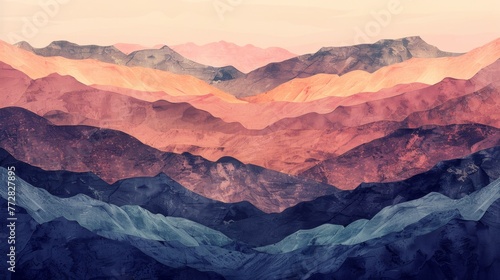 Colorful layered mountain landscape illustration