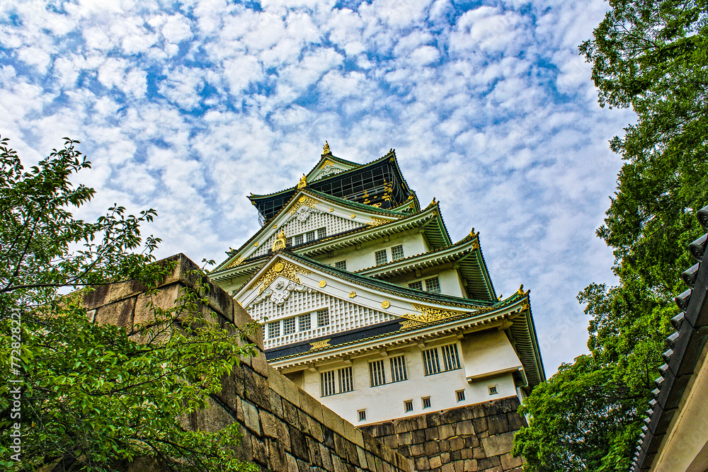Osaka-jo (Osaka Castle)'s Majestic Facade: The Iconic Castle Tenshukaku (Main Tower), July 2015