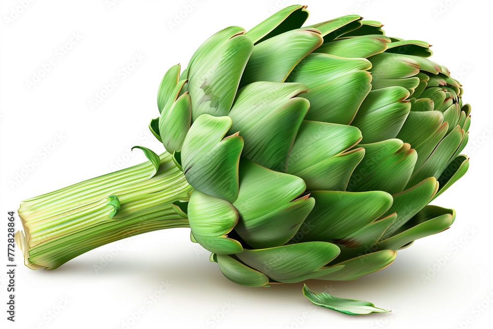 A green artichoke vegetable with a stem A green artichoke vegetable with a stem
