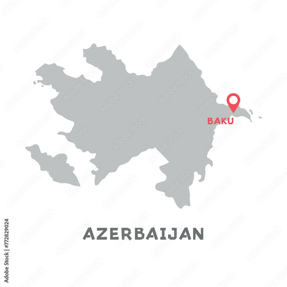 Simple map of Azerbaijan vector drawing. Filled version illustration isolated on white background. Map have mark the capital city of Azerbaijan.