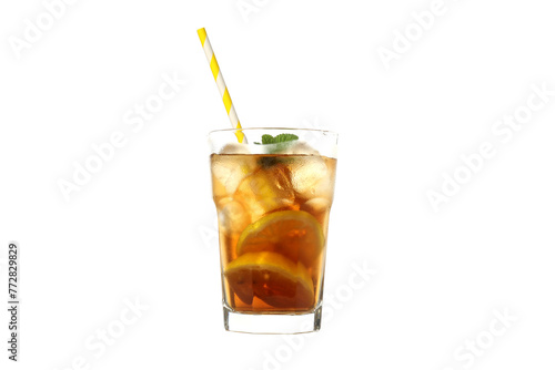 PNG, Glass of iced tea with straw, isolated on white background