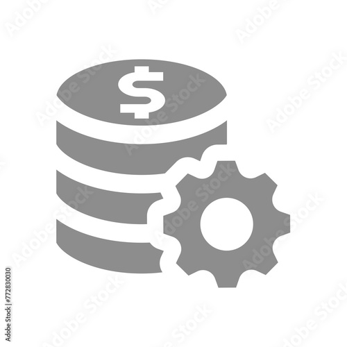 Money management and customization vector icon. Coin stack and gear, cost optimization symbol.