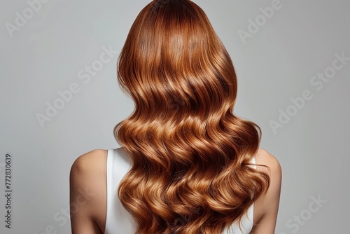 A woman with her back turned showcases her beautifully styled wavy hair