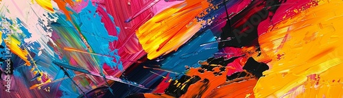 An abstract painting filled with dynamic strokes of bright colors