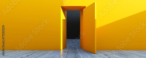 Yellow walls with an open door leading to a dark room
